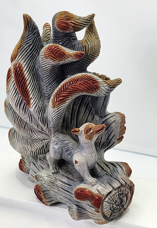 Polychrome Jasper Nine Tail Fox Carving Free Shipping!