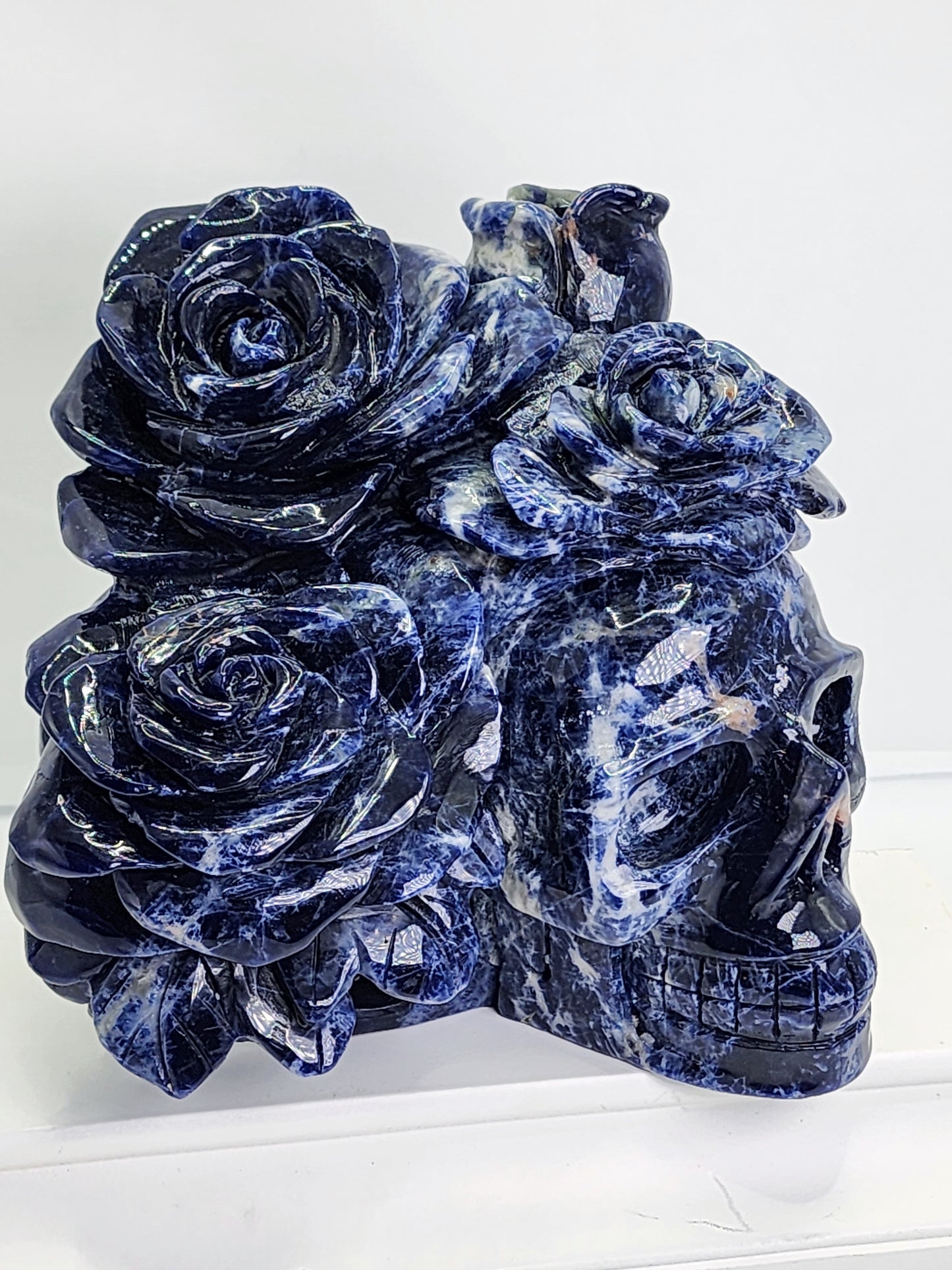 Sodalite Skull with Roses and Free Shipping!