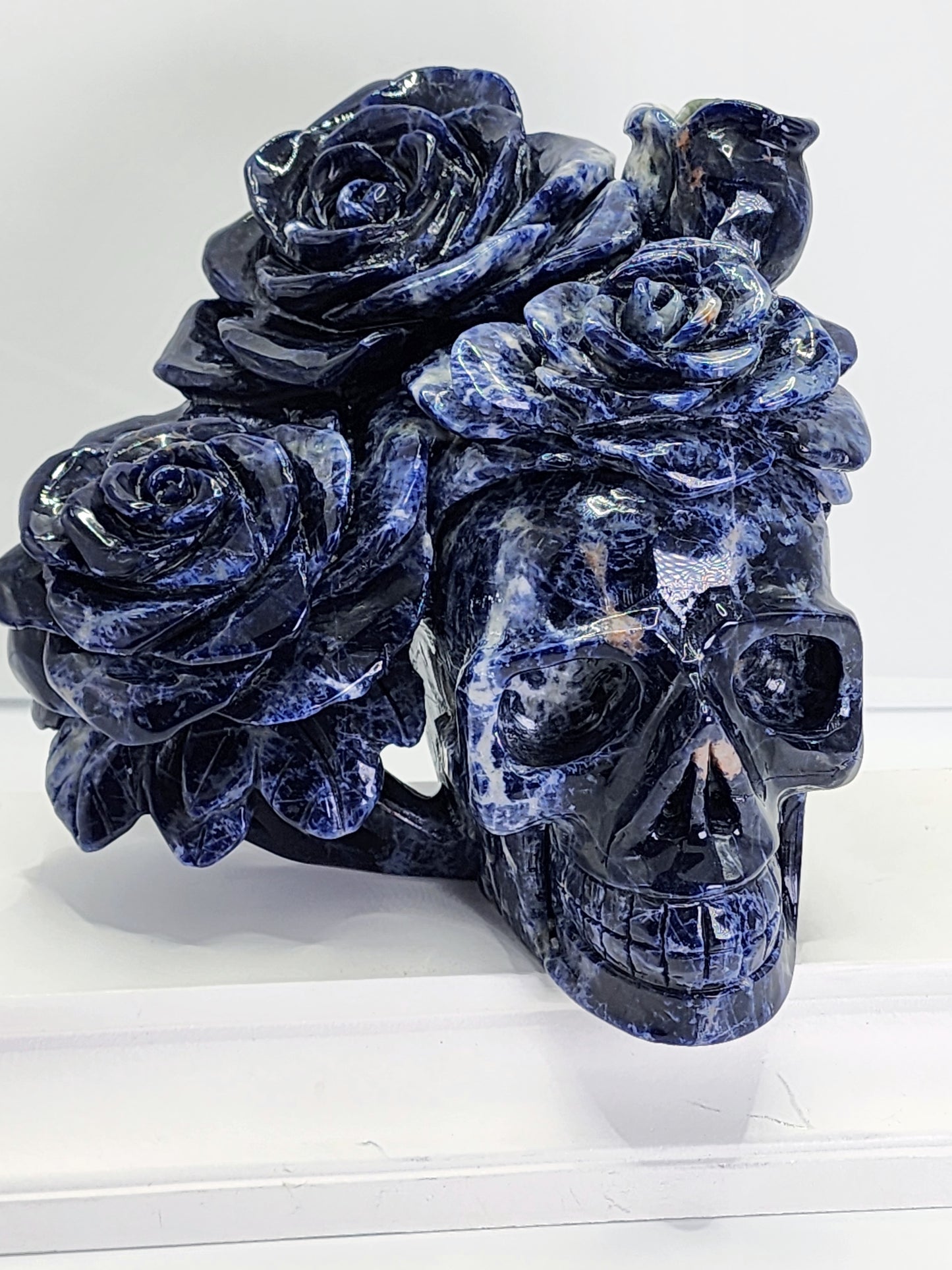 Sodalite Skull with Roses and Free Shipping!