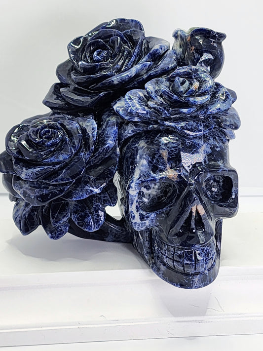 Sodalite Skull with Roses and Free Shipping!