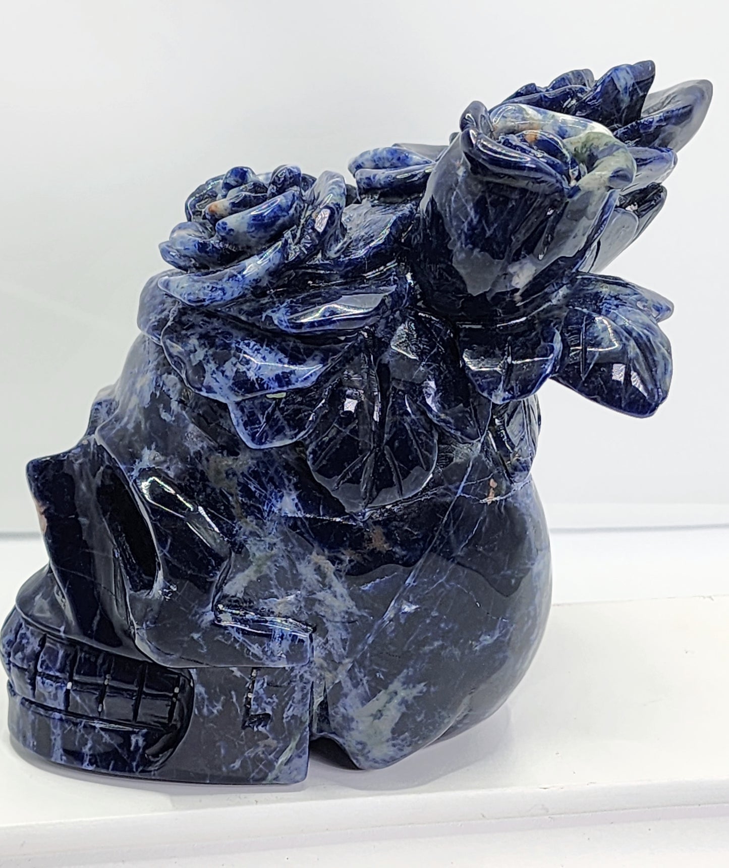 Sodalite Skull with Roses and Free Shipping!
