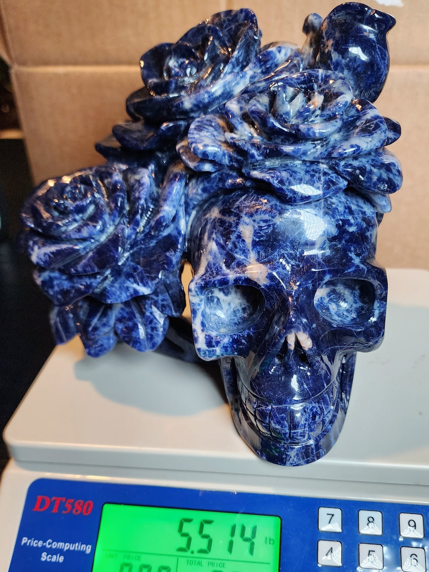 Sodalite Skull with Roses and Free Shipping!