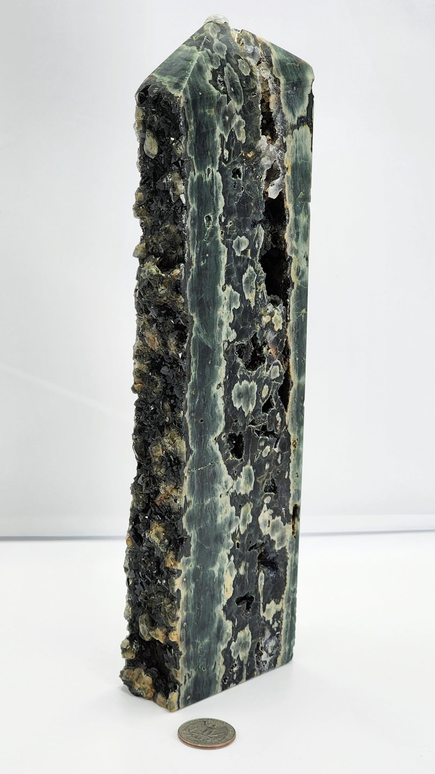 Large Druzy Dark Green Eighth Vein Ocen Jasper Tower 11.5"Tall Free Shipping!
