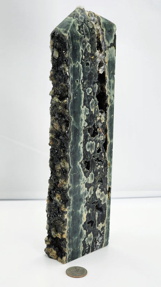 Large Druzy Dark Green Eighth Vein Ocen Jasper Tower 11.5"Tall Free Shipping!