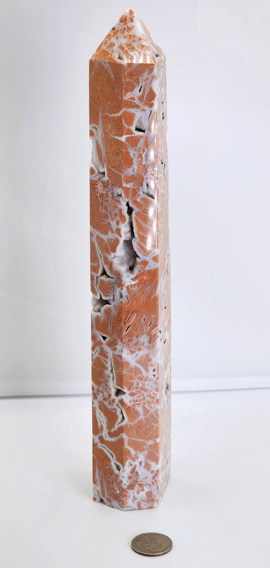 Large Pink Agate (Cotton Candy Agate) Tower With Druzy pockets 12" Tall Free Shipping!