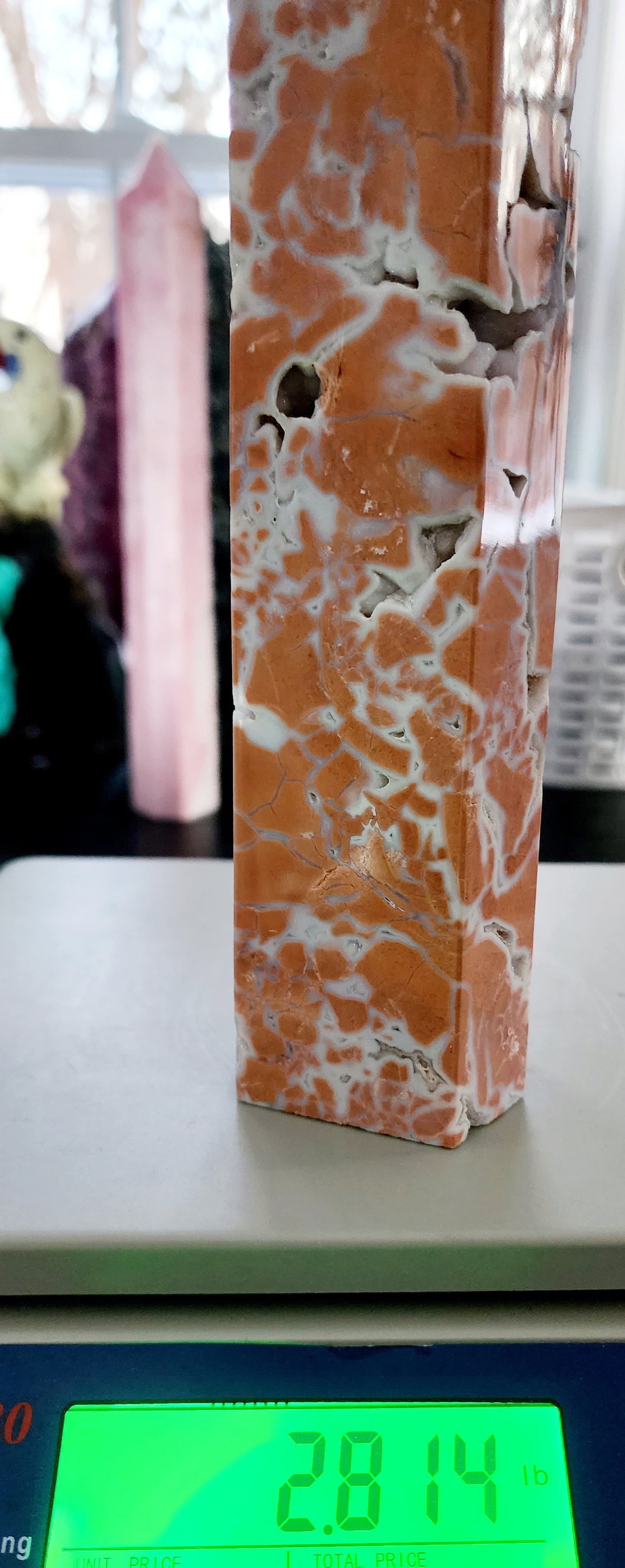 Large Pink Agate (Cotton Candy Agate) Tower With Druzy pockets 12" Tall Free Shipping!