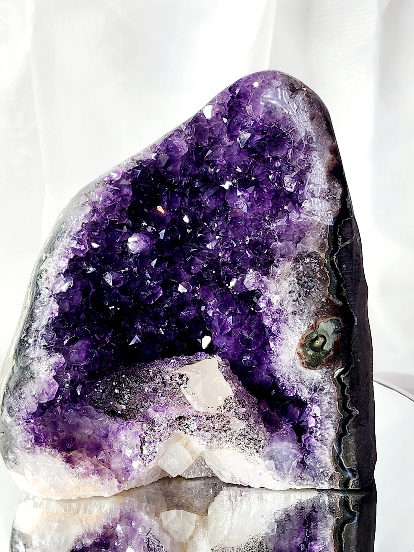 Large Druzy Amethyst Cathedral / Cut Base With Calcite from Uruguay and Free Shipping!