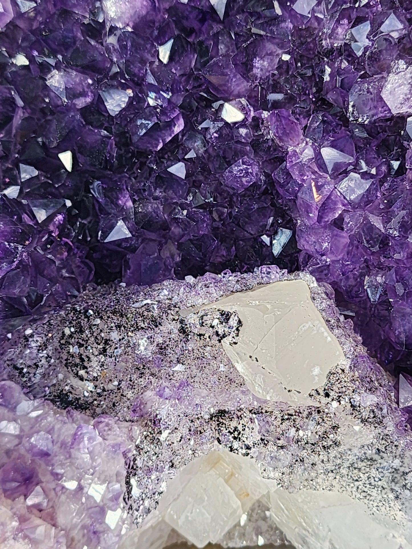 Large Druzy Amethyst Cathedral / Cut Base With Calcite from Uruguay and Free Shipping!