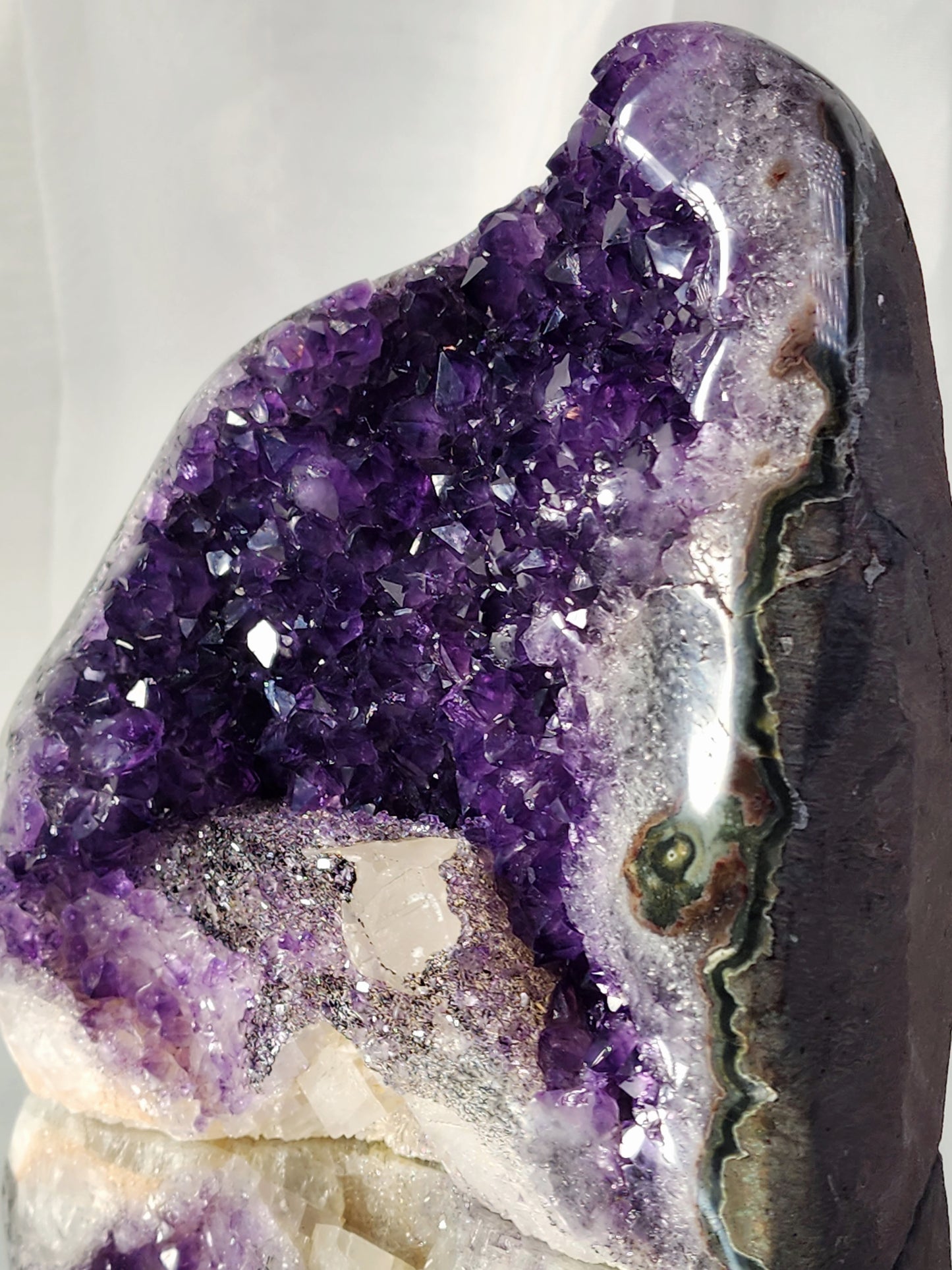 Large Druzy Amethyst Cathedral / Cut Base With Calcite from Uruguay and Free Shipping!