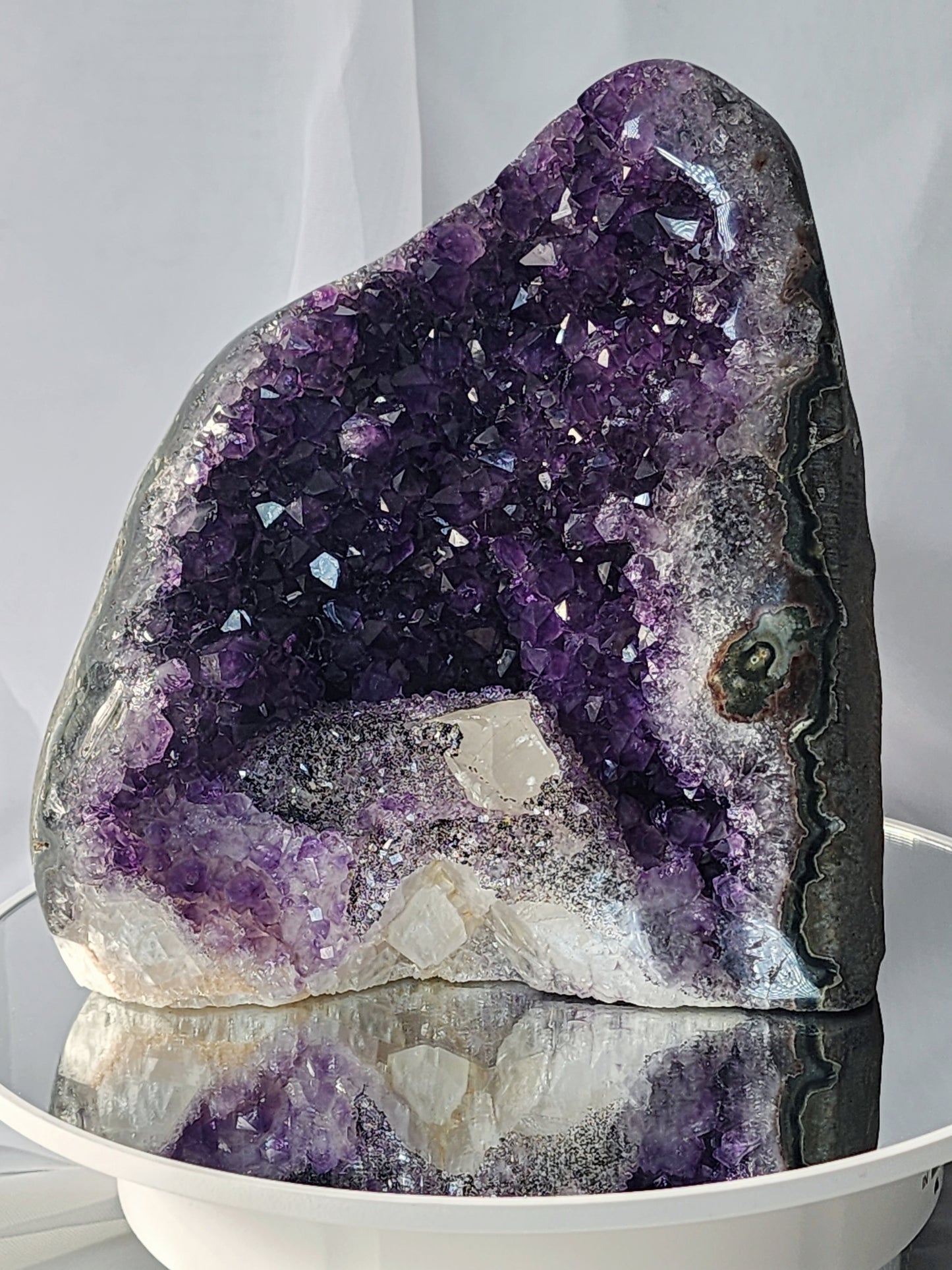 Large Druzy Amethyst Cathedral / Cut Base With Calcite from Uruguay and Free Shipping!