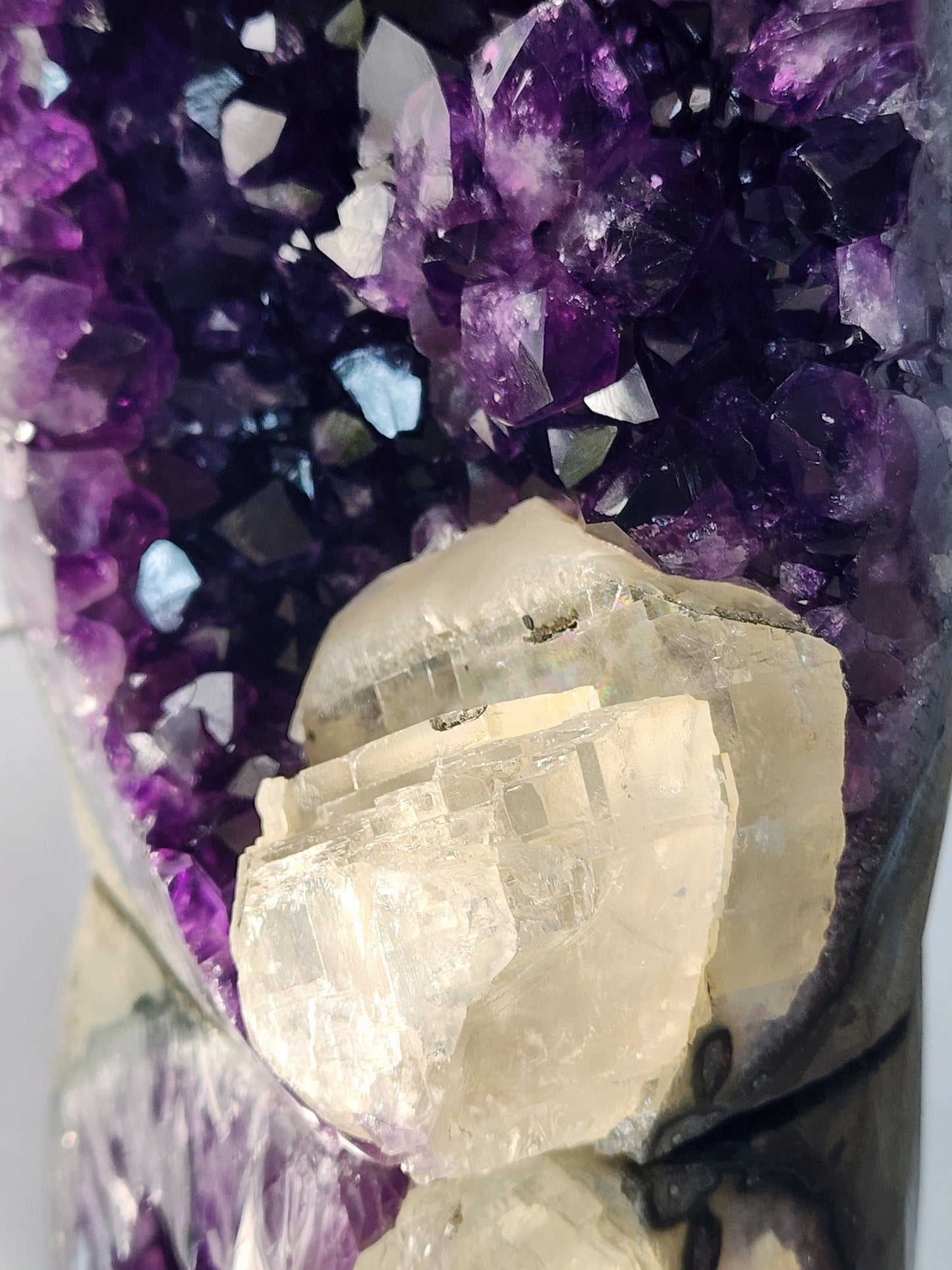 Druzy Amethyst Cathedral/Cut Base With Calcite from Uruguay and Free Shipping!