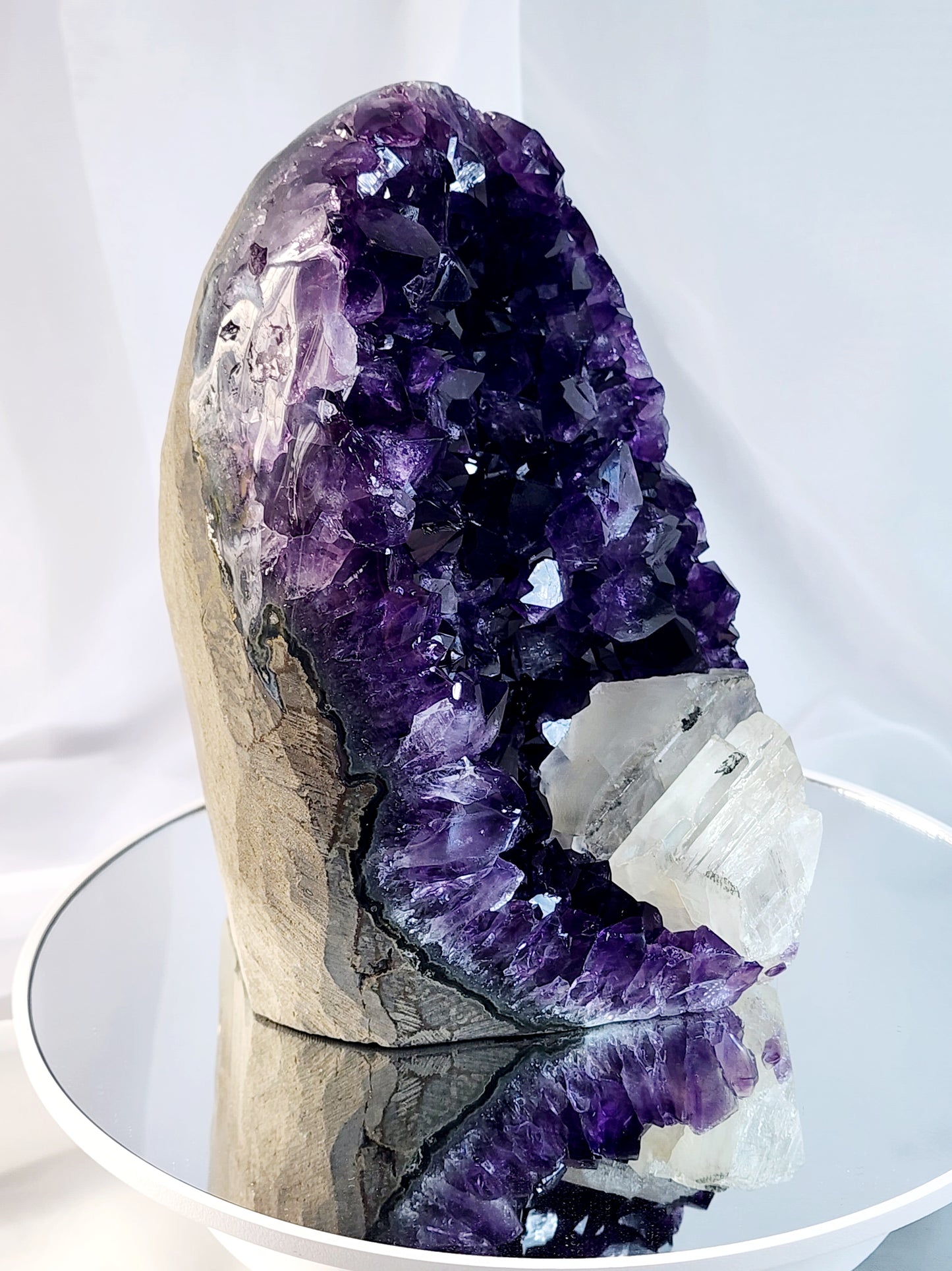 Druzy Amethyst Cathedral/Cut Base With Calcite from Uruguay and Free Shipping!
