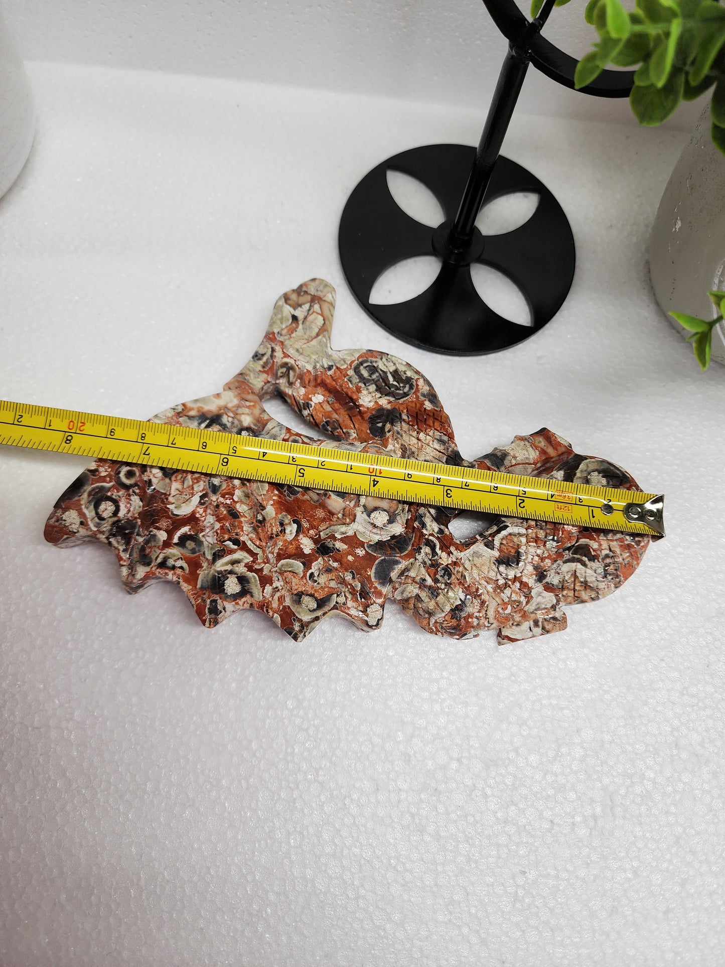 Large Money Agate Dragon Carving on Stand